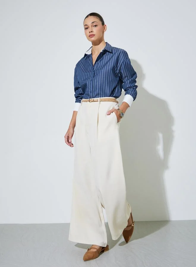ستايلي Navy Blue Striped Oversized Shirt