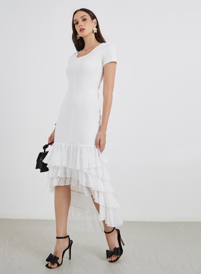 Styli Plain Layered Frill High-Low Hem Sheath Maxi Dress - Image 2