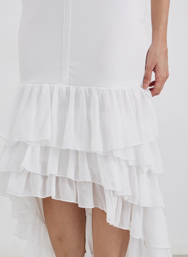 Styli Plain Layered Frill High-Low Hem Sheath Maxi Dress - Image 4