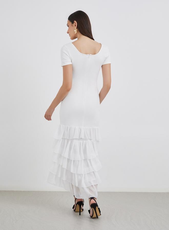 Styli Plain Layered Frill High-Low Hem Sheath Maxi Dress - Image 5