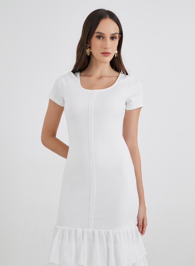 Styli Plain Layered Frill High-Low Hem Sheath Maxi Dress - Image 3