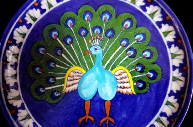 CRAFT PARK Jaipur Blue Pottery Peacock Degisn Home Decor Wall Hanging Handmade PlateServing Plate 25 cm x 25 cm x 3 cm blue - Image 3