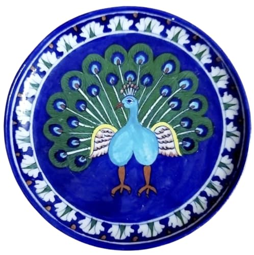 CRAFT PARK Jaipur Blue Pottery Peacock Degisn Home Decor Wall Hanging Handmade PlateServing Plate 25 cm x 25 cm x 3 cm blue - Image 5