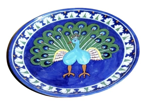 CRAFT PARK Jaipur Blue Pottery Peacock Degisn Home Decor Wall Hanging Handmade PlateServing Plate 25 cm x 25 cm x 3 cm blue - Image 2