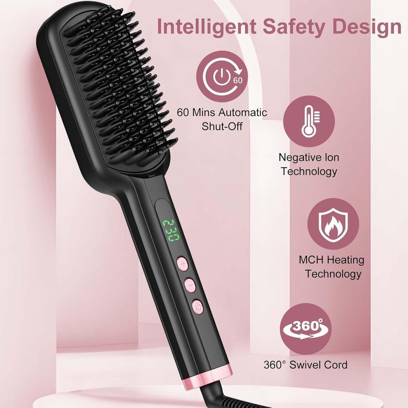 Telfun Hair Straightener Brush - Ionic Hair Straightening Brush with 13 Temps LCD Display 45s Fast Heating 60mins Auto-Off Anti-Scald Ceramic Hair Straightener Comb for Home Salon - Image 4