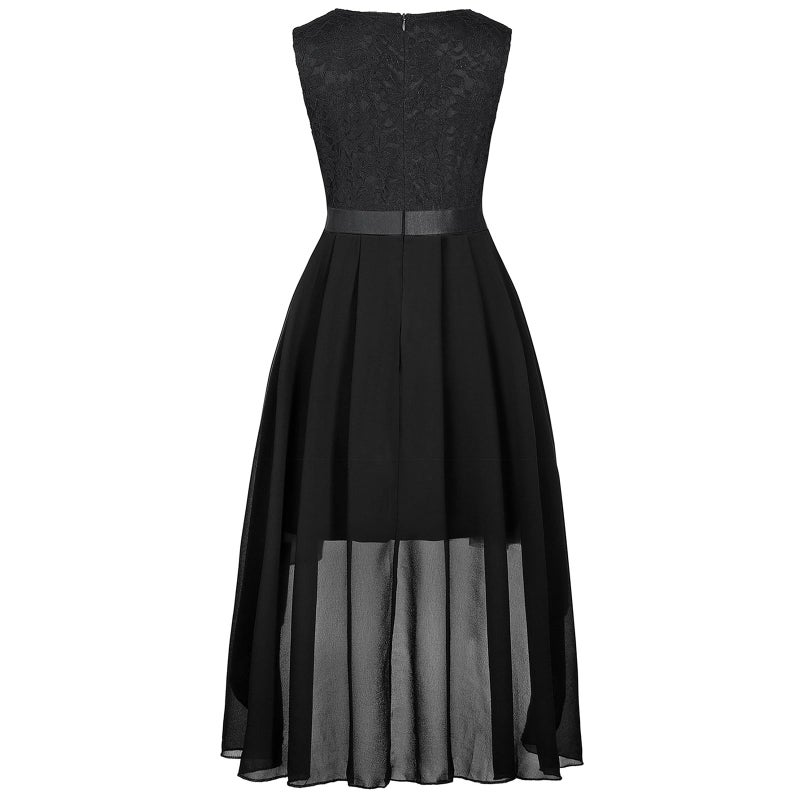 Binboll Girl Dress Sleeveless Elegant V Neck Vintage Girls Formal Bridesmaid Hi-Lo Hem Chiffon Long Party Dress(Black,11-12Y - Image 2