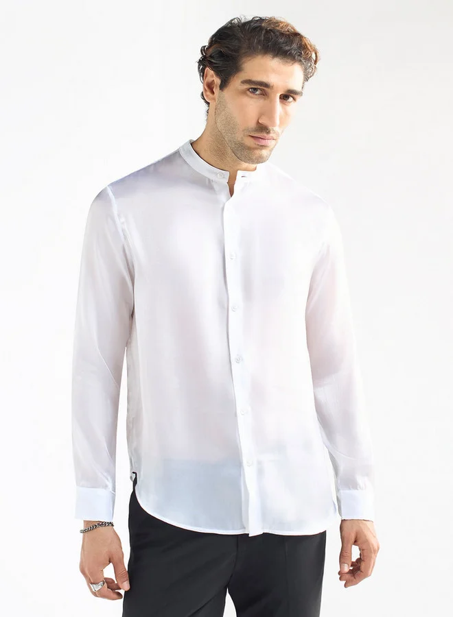 Splash FAV Regular Fit Mandarin Collar Shirt with Long Sleeves