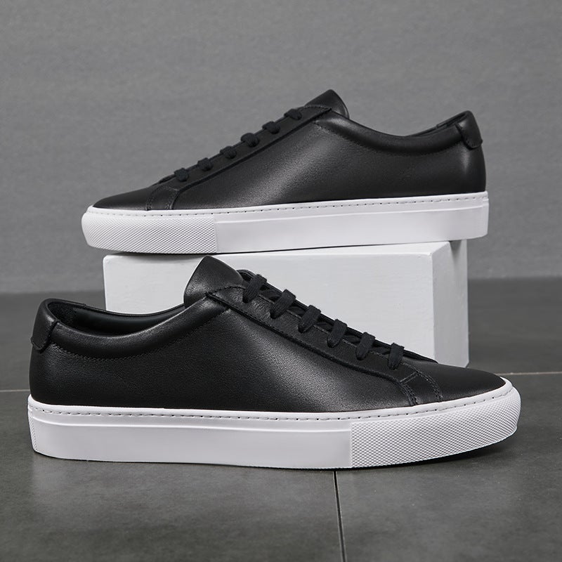 Spring New Men''s Shoes Genuine Leather White Shoes Men''s Korean Style Flat White Shoes Trendy All-match Suit Casual White Sneakers - Image 5