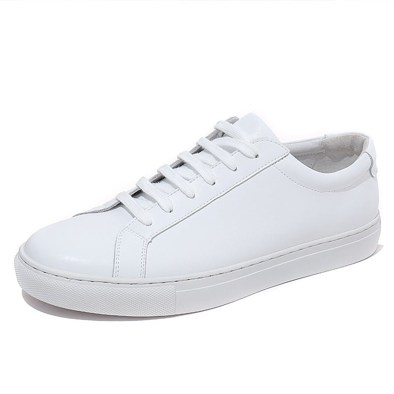 Spring New Men''s Shoes Genuine Leather White Shoes Men''s Korean Style Flat White Shoes Trendy All-match Suit Casual White Sneakers - Image 1