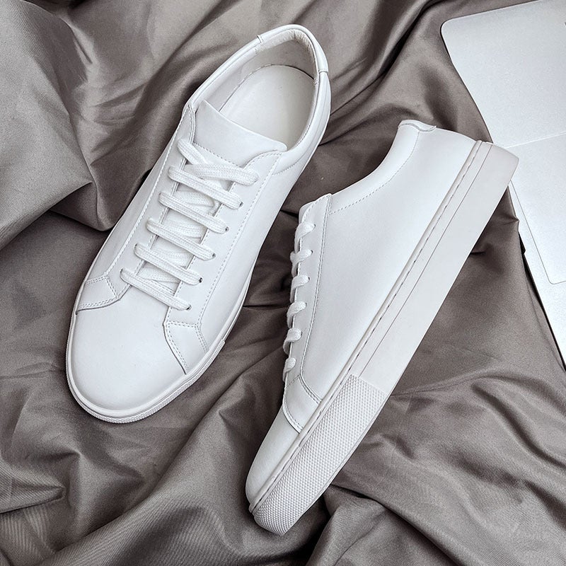 Spring New Men''s Shoes Genuine Leather White Shoes Men''s Korean Style Flat White Shoes Trendy All-match Suit Casual White Sneakers - Image 3