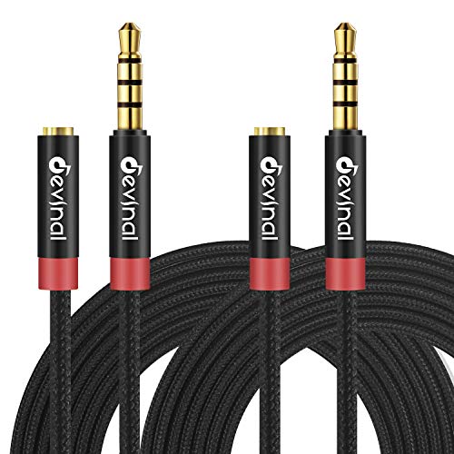 Devinal 3.5mm TRRS Headphone Extension Cable, 1/8" inch Female 4-Pole to Male Extension Cord, Mini-Jack Aux Stereo Audio Connector 6.6Ft/2M (2 Pack) - Image 1