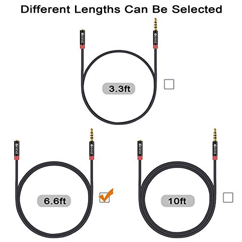 Devinal 3.5mm TRRS Headphone Extension Cable, 1/8" inch Female 4-Pole to Male Extension Cord, Mini-Jack Aux Stereo Audio Connector 6.6Ft/2M (2 Pack) - Image 2
