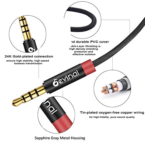 Devinal 3.5mm TRRS Headphone Extension Cable, 1/8" inch Female 4-Pole to Male Extension Cord, Mini-Jack Aux Stereo Audio Connector 6.6Ft/2M (2 Pack) - Image 3
