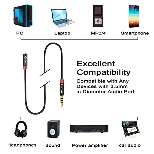 Devinal 3.5mm TRRS Headphone Extension Cable, 1/8" inch Female 4-Pole to Male Extension Cord, Mini-Jack Aux Stereo Audio Connector 6.6Ft/2M (2 Pack) - Image 4