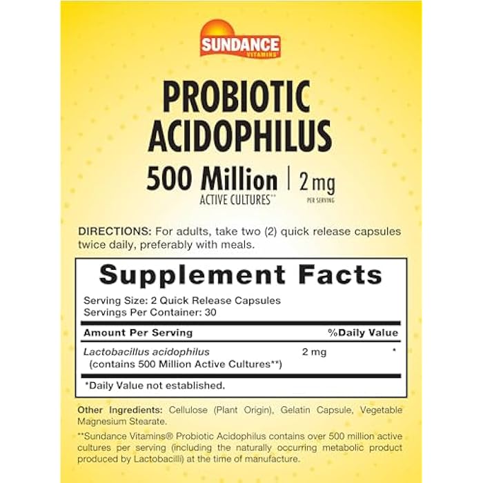 Sundance Probiotic Acidophilus | 500 Million Active Cultures | 60 Quick Release Capsules | Non-GMO, Gluten Free Supplement - Image 2