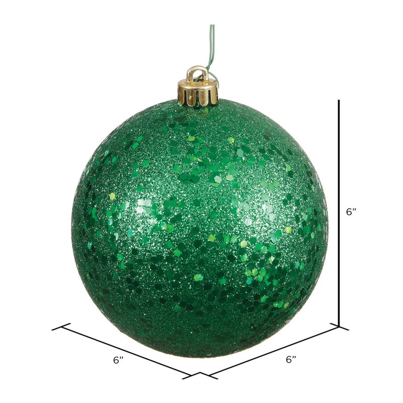 Vickerman Sequin Finish Christmas Ball Ornament Seamless Shatterproof with Drilled Cap  4 per Bag  6""  Green - Image 2