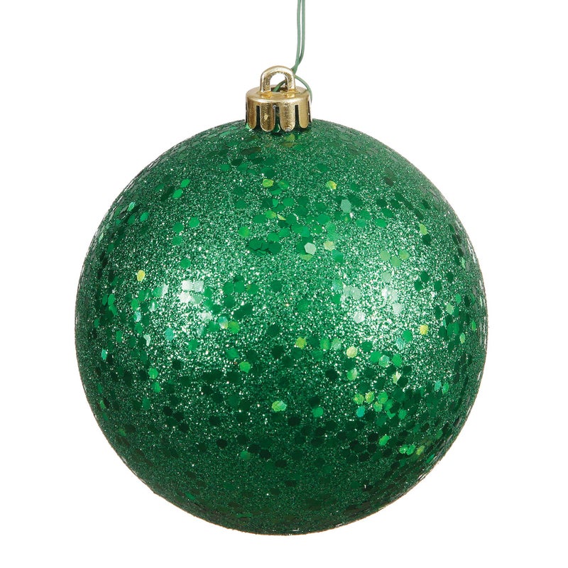 Vickerman Sequin Finish Christmas Ball Ornament Seamless Shatterproof with Drilled Cap  4 per Bag  6""  Green - Image 1
