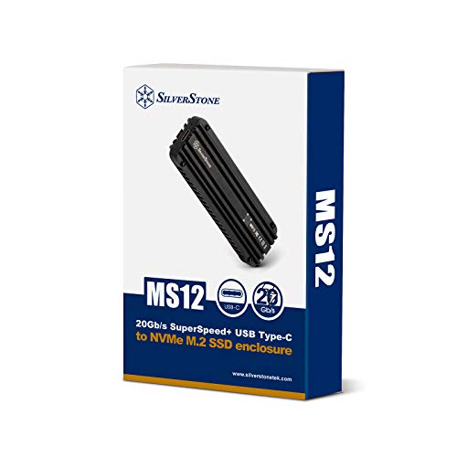 Silverstone MS12, 20Gbps SuperSpeed+ USB 3.2 Gen 2x2 Type-C to NVMe M.2 SSD Enclosure, Aluminum, Black, SST-MS12 - Image 1