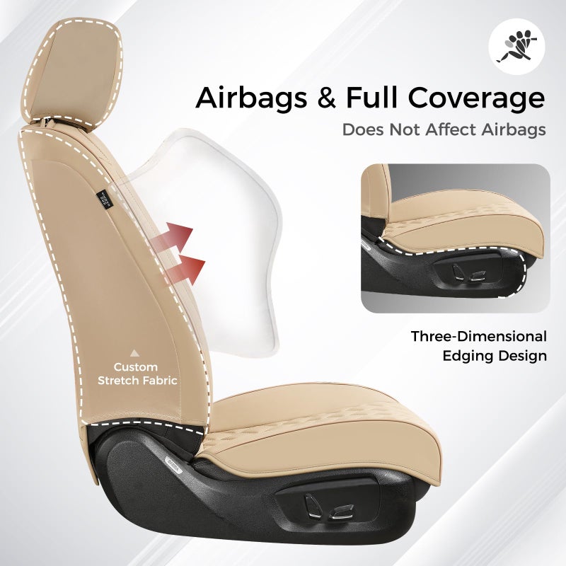 Huidasource Beige Seat Covers, Car Seat Covers Front ï¼† Split Rear Bench, Seat Covers Full Set, Nappa Leather Seat Cover Protector Universal Fit for Most Cars, Vans, Trucks, SUVs (Full Set/Beige) - Image 3