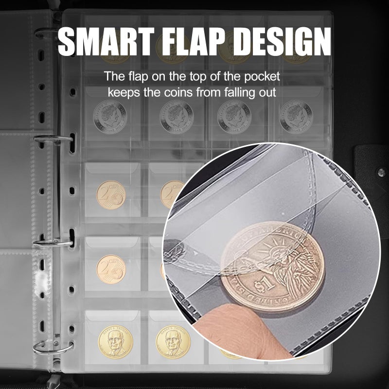 Bangzi Coin Collection Book with Lock, 400 Pockets Fireproof Coin Collection Book & 36 Paper Money Organizer Binder for Coin Currency Collection Supplies,Pennies,Bill,Tokens,Badges - Image 3