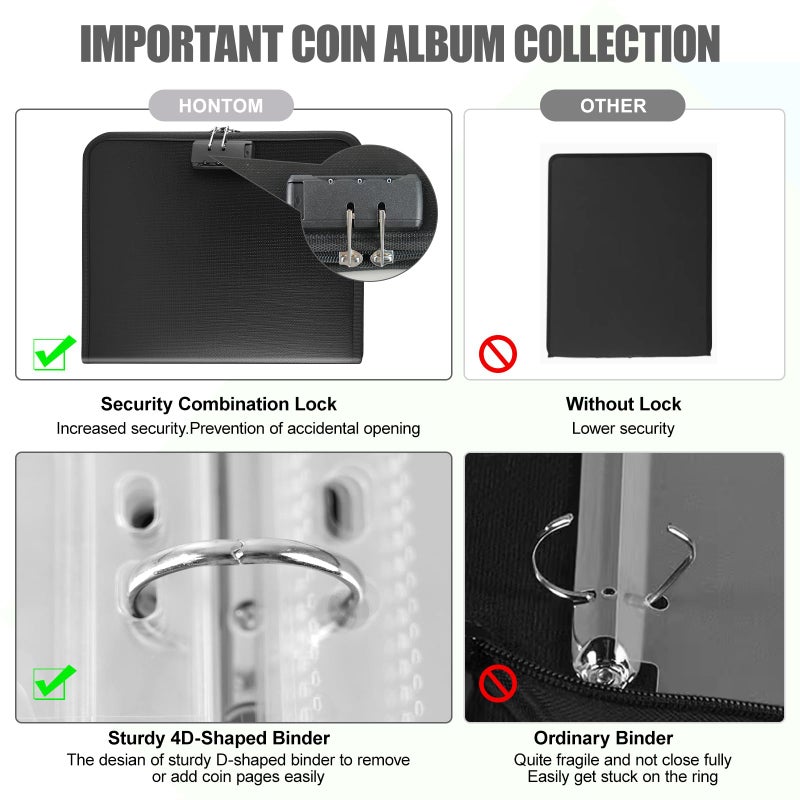 Bangzi Coin Collection Book with Lock, 400 Pockets Fireproof Coin Collection Book & 36 Paper Money Organizer Binder for Coin Currency Collection Supplies,Pennies,Bill,Tokens,Badges - Image 5