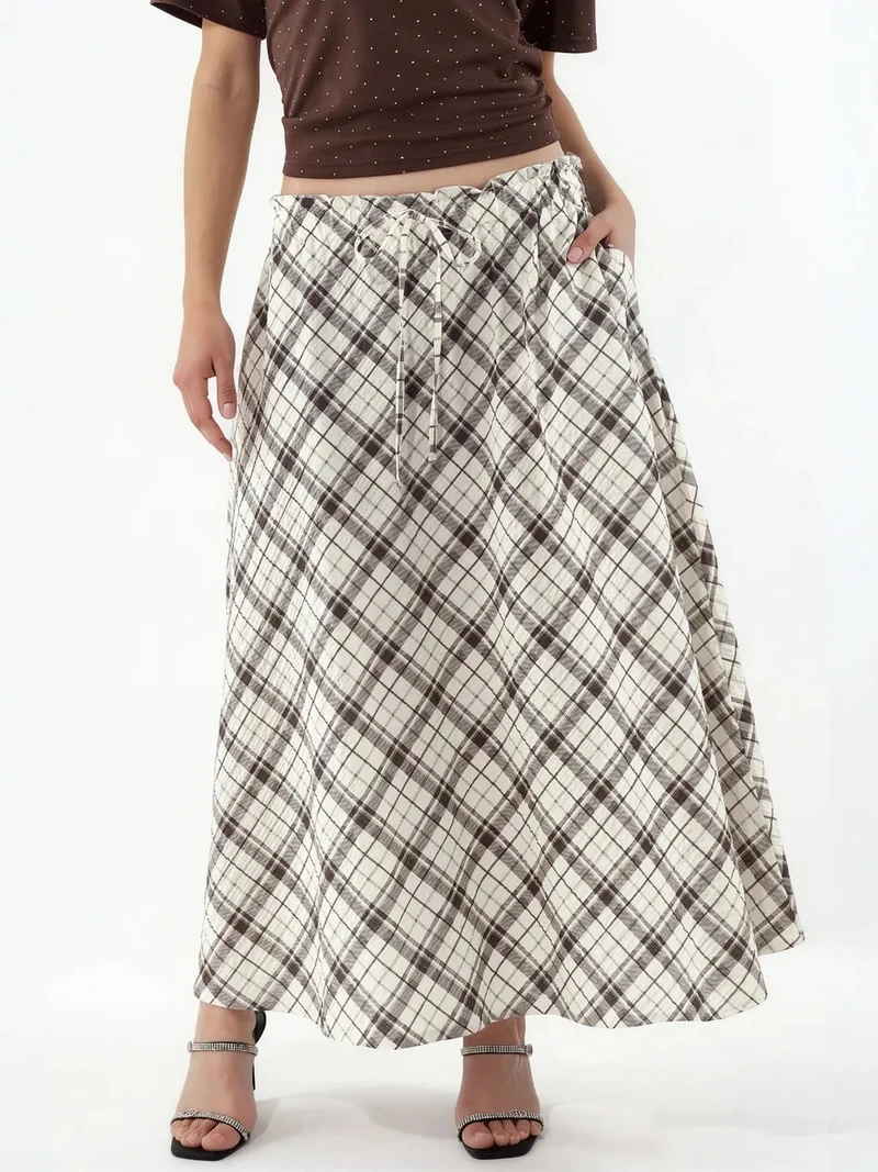 Busem BUSEM High-Waist Plaid Midi A-Line Skirt