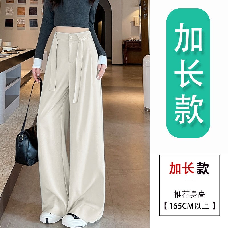 Belt-Tied Suit Pants Loose Wide-Leg Pants Fashion Casual Long Pants Multi-Color Multi-Size Small Tall - Image 1