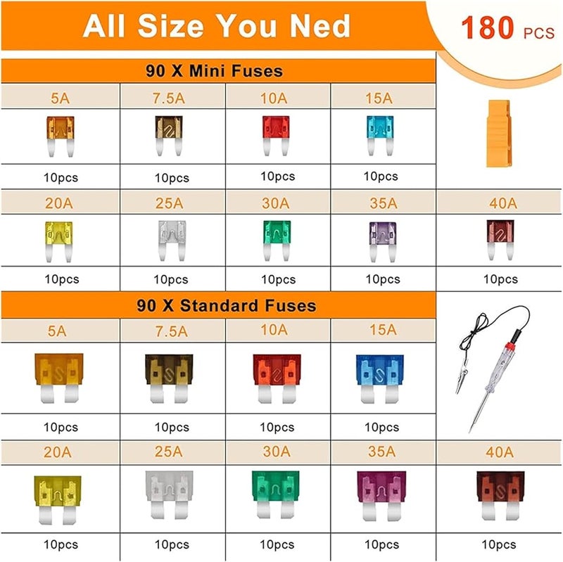 180 قطعة مجموعة متنوعة من الصمامات الآلية من نوع الشفرة الألومنيوم مع جهاز اختبار وساحب - Image 3