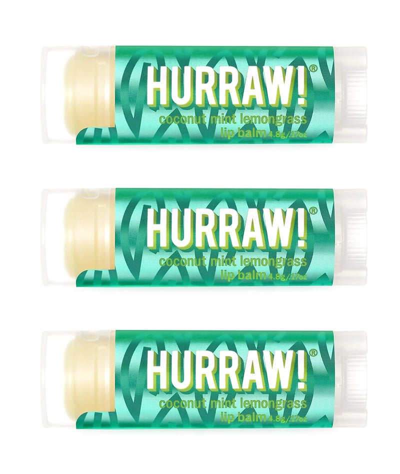 Hurraw Coconut Mint Lemongrass Pitta Lip Balm 3 Pack Organic Certified Vegan Cruelty and Gluten Free NonGMO 100 Natural Ingredients Bee Shea Soy and Palm Free Made in USA