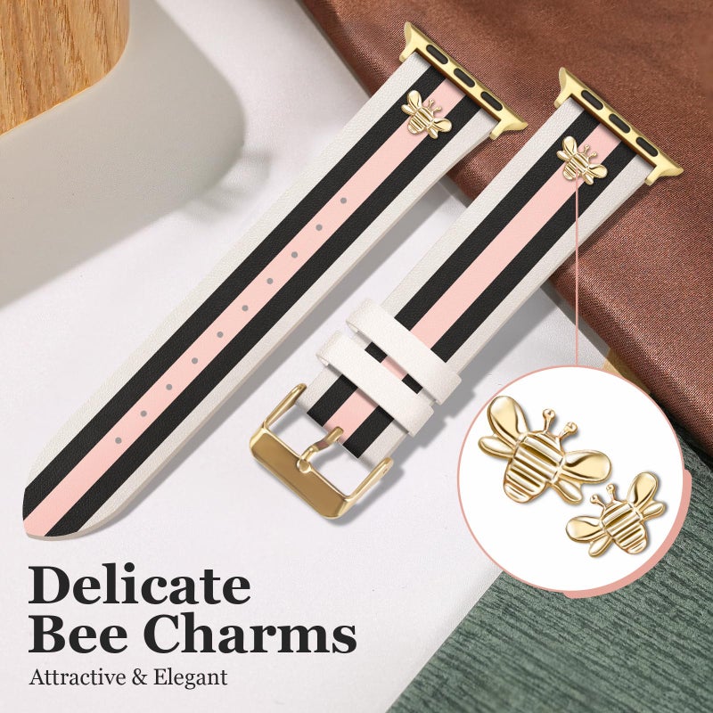 MOINSPIRE Designer Leather Bands with Charms Compatible with Apple Watch 38mm 40mm 41mm 42mm(S11/10) Women Men Genuine Leather Strap Elegant Wristbands for iWatch Series 11/10/9/8/7/6/5/3/2/1/SE/Ultra - Image 5