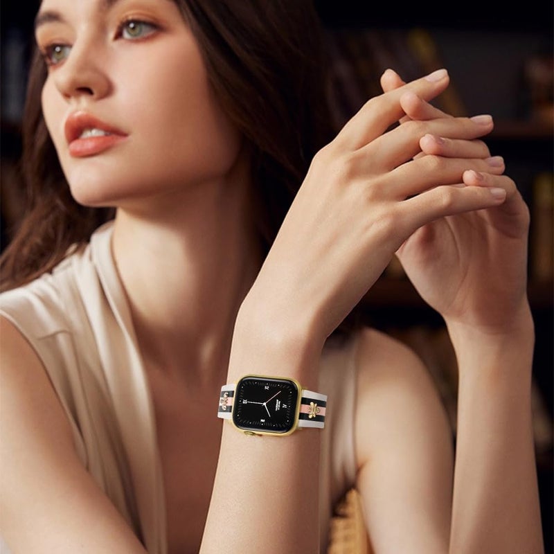 MOINSPIRE Designer Leather Bands with Charms Compatible with Apple Watch 38mm 40mm 41mm 42mm(S11/10) Women Men Genuine Leather Strap Elegant Wristbands for iWatch Series 11/10/9/8/7/6/5/3/2/1/SE/Ultra - Image 2