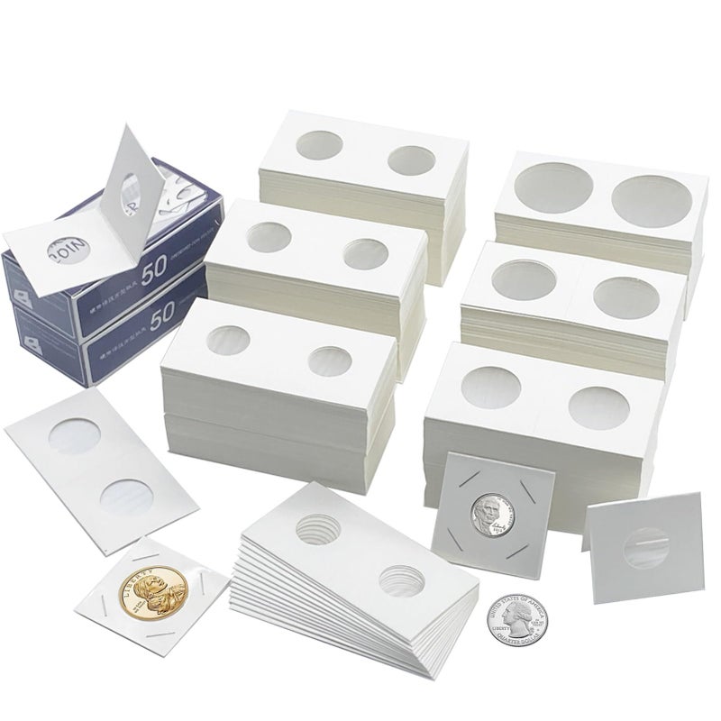 Xxmbbjy 600 Pcs Coin Flips 6 Assorted Sizes 2" x 2" Cardboard Coin Holders Mylar Coin Flips for Colletors Coin Collection Supplies for Dime, Dollars, Penny, Quarter, Nickels Collecting - Image 1