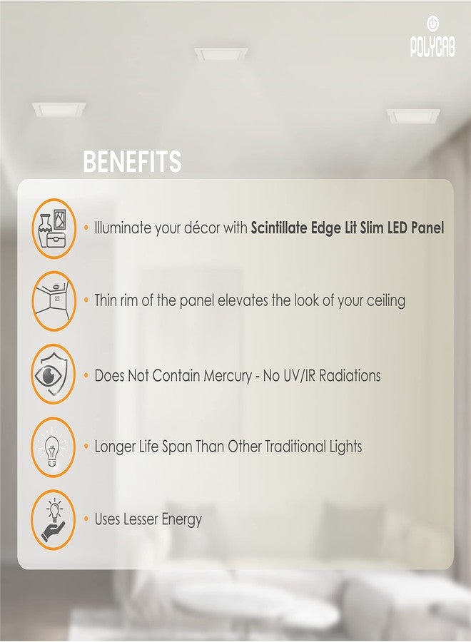 Polycab 12W LED Panel Light Scintillate Edge Slim Square Smart Offers Bright Lumination Long Lifespan No Harmful Radiation (Neutral White, 4000K, 1 PC, Cut Out: 5.9 inches) - Image 3