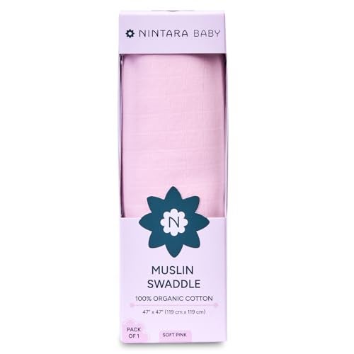 NINTARABABY Extra-Large Swaddle - 100% Organic Premium Muslin Cotton, 47" x 47" (119 cm x 119 cm), Ultra-Soft, Breathable & Lightweight, Multipurpose, Hypoallergenic, Gift for Newborn Girls - Image 1