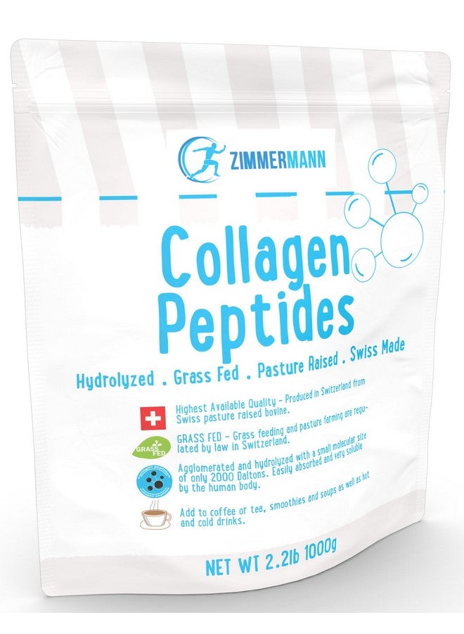 ZIMMERMANN مسحوق ببتيدات الكولاجين من زيمرمان 2.2 رطل 1000 جرام، منتج من سويسرا، من حيوانات تتغذى على العشب، مهدرج، بدون نكهة، للنساء والرجال - دعم الشعر والبشرة والأظافر والمفاصل، كيتو، النوع الأول والثالث. - Image 1