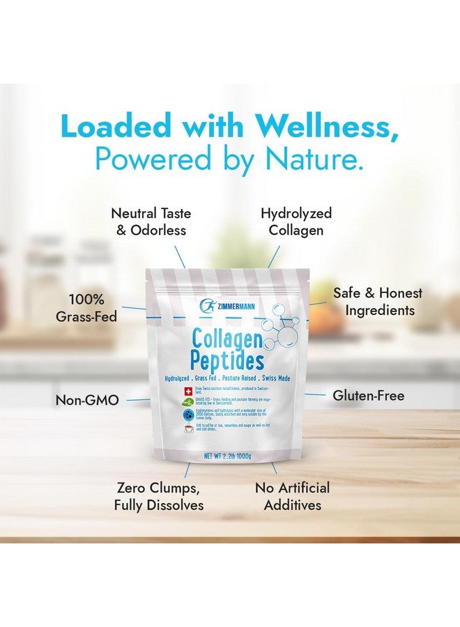 ZIMMERMANN مسحوق ببتيدات الكولاجين من زيمرمان 2.2 رطل 1000 جرام، منتج من سويسرا، من حيوانات تتغذى على العشب، مهدرج، بدون نكهة، للنساء والرجال - دعم الشعر والبشرة والأظافر والمفاصل، كيتو، النوع الأول والثالث. - Image 4