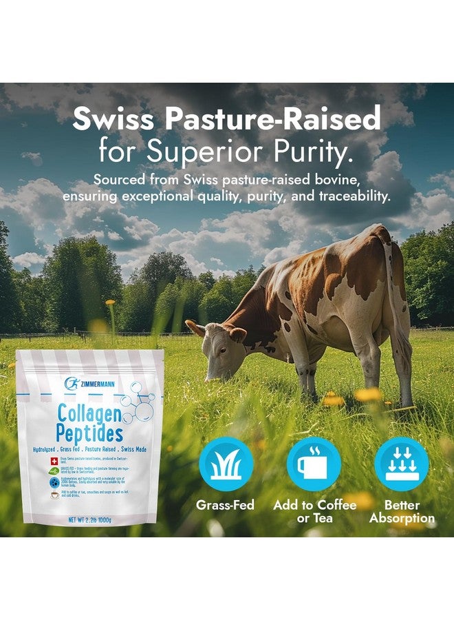 ZIMMERMANN مسحوق ببتيدات الكولاجين من زيمرمان 2.2 رطل 1000 جرام، منتج من سويسرا، من حيوانات تتغذى على العشب، مهدرج، بدون نكهة، للنساء والرجال - دعم الشعر والبشرة والأظافر والمفاصل، كيتو، النوع الأول والثالث. - Image 3