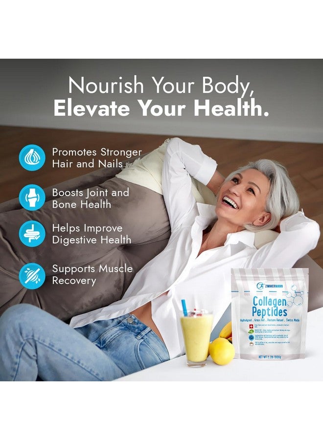 ZIMMERMANN مسحوق ببتيدات الكولاجين من زيمرمان 2.2 رطل 1000 جرام، منتج من سويسرا، من حيوانات تتغذى على العشب، مهدرج، بدون نكهة، للنساء والرجال - دعم الشعر والبشرة والأظافر والمفاصل، كيتو، النوع الأول والثالث. - Image 5