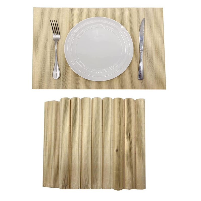ANDSTAR Bamboo Placemats Set of 8 Waterproof  12x18 Inch Reusable Table Mats for Dining EcoFriendly Heat Resistant Dishwasher Safe Kitchen Decor Farmhouse Style Home Gift Natural Color