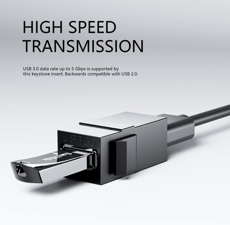 مقبس توصيل USB 3.0 من بانبيو - موصل أنثى إلى أنثى لألواح الحائط واللوحات (أسود، عبوة من قطعتين) - Image 3