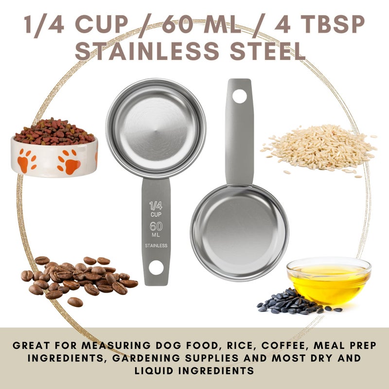 Knupp Co. 1/4 Cup Stainless Steel Measuring Cup | Sturdy Metal 60 ml | 60 cc | 2 oz | Single Cup for Wet and Dry Ingredients | Great for use as 1/4 Cup Dog Food Scoop - 1 PK - Image 2