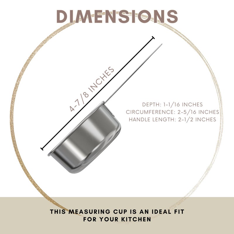 Knupp Co. 1/4 Cup Stainless Steel Measuring Cup | Sturdy Metal 60 ml | 60 cc | 2 oz | Single Cup for Wet and Dry Ingredients | Great for use as 1/4 Cup Dog Food Scoop - 1 PK - Image 3