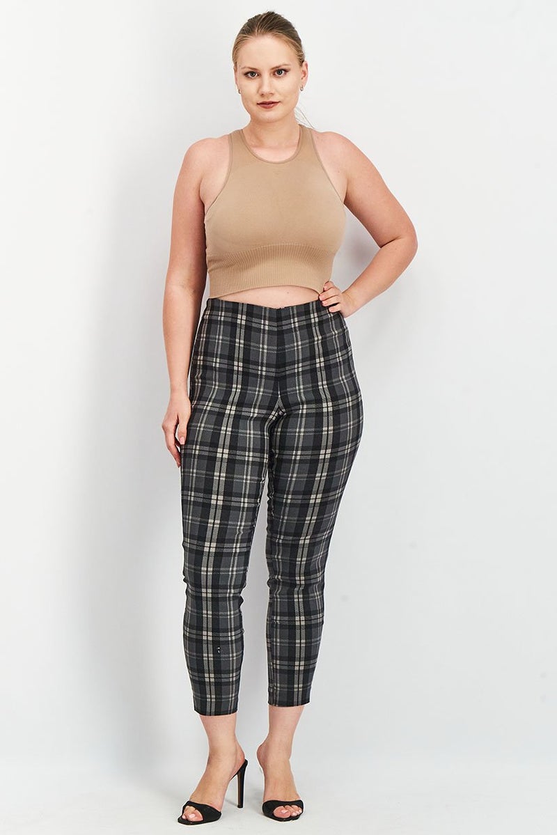 Tchibo Women Slim Fit Plaid Stretchable Trousers, Black - Image 4