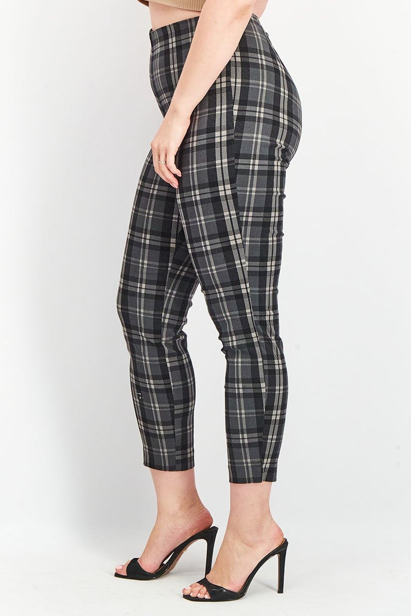 Tchibo Women Slim Fit Plaid Stretchable Trousers, Black - Image 2