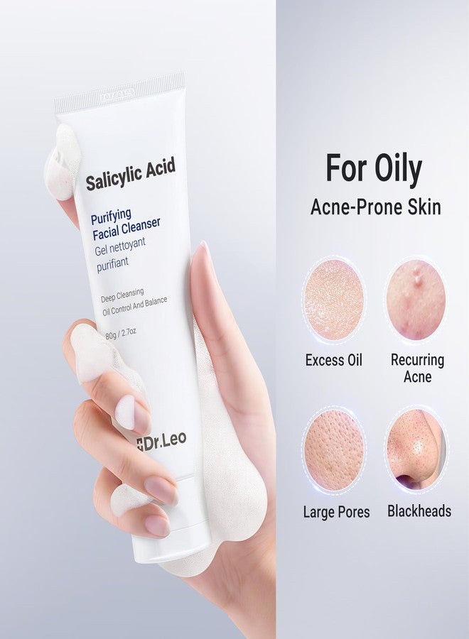 دكتور ليو غسول الوجه الرغوي بحمض الساليسيليك من دكتور ليو، مناسب للبشرة الدهنية والمختلطة والمعرضة لحب الشباب | 8 أحماض أمينية، لطيف وغير مهيج، تنظيف عميق ثلاثي المفعول بجل الكريستال، يتحكم في إفراز الزيوت، يمنع ظهور البثور، 2.7 أونصة - Image 3