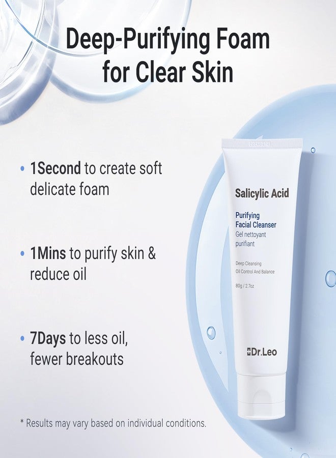 دكتور ليو غسول الوجه الرغوي بحمض الساليسيليك من دكتور ليو، مناسب للبشرة الدهنية والمختلطة والمعرضة لحب الشباب | 8 أحماض أمينية، لطيف وغير مهيج، تنظيف عميق ثلاثي المفعول بجل الكريستال، يتحكم في إفراز الزيوت، يمنع ظهور البثور، 2.7 أونصة - Image 2