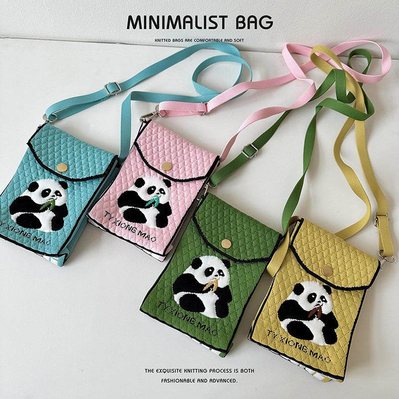 Niche Design Cute Cartoon Panda Knitted Mini Mobile Phone Bag Women'S Small Portable Coin Purse Small Square Bag - Image 3