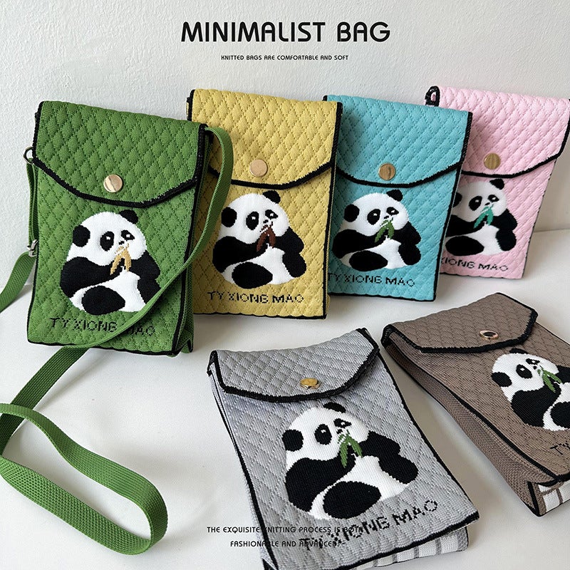 Niche Design Cute Cartoon Panda Knitted Mini Mobile Phone Bag Women'S Small Portable Coin Purse Small Square Bag - Image 2