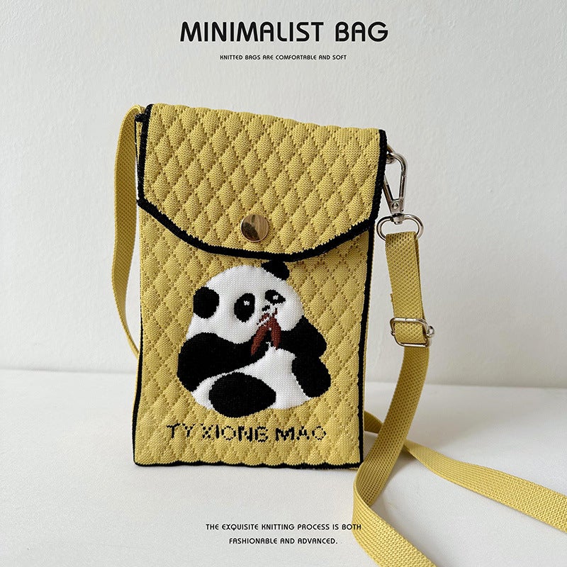 Niche Design Cute Cartoon Panda Knitted Mini Mobile Phone Bag Women'S Small Portable Coin Purse Small Square Bag - Image 1