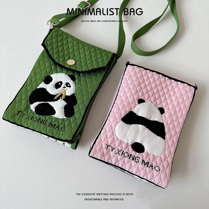 Niche Design Cute Cartoon Panda Knitted Mini Mobile Phone Bag Women'S Small Portable Coin Purse Small Square Bag - Image 5